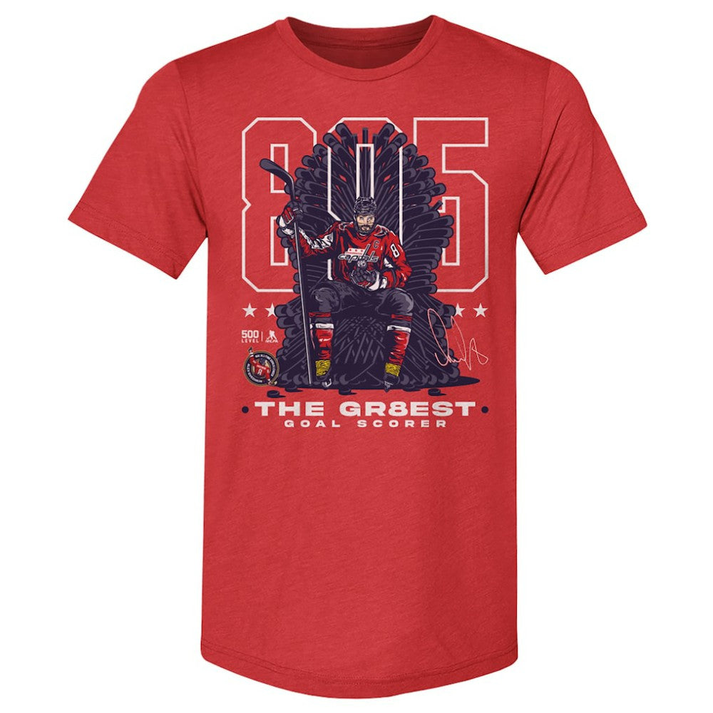Alexander Ovechkin Washington Capitals 500 Level NHL All-Time Leading Goal Scorer Tri-Blend Throne T-Shirt Red