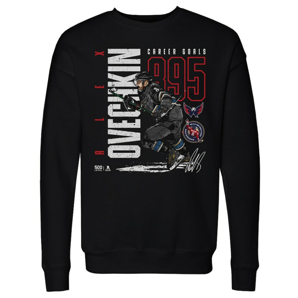 Alexander Ovechkin Washington Capitals 500 Level NHL All-Time Leading Goal Scorer Throwback Pullover Sweatshirt Black