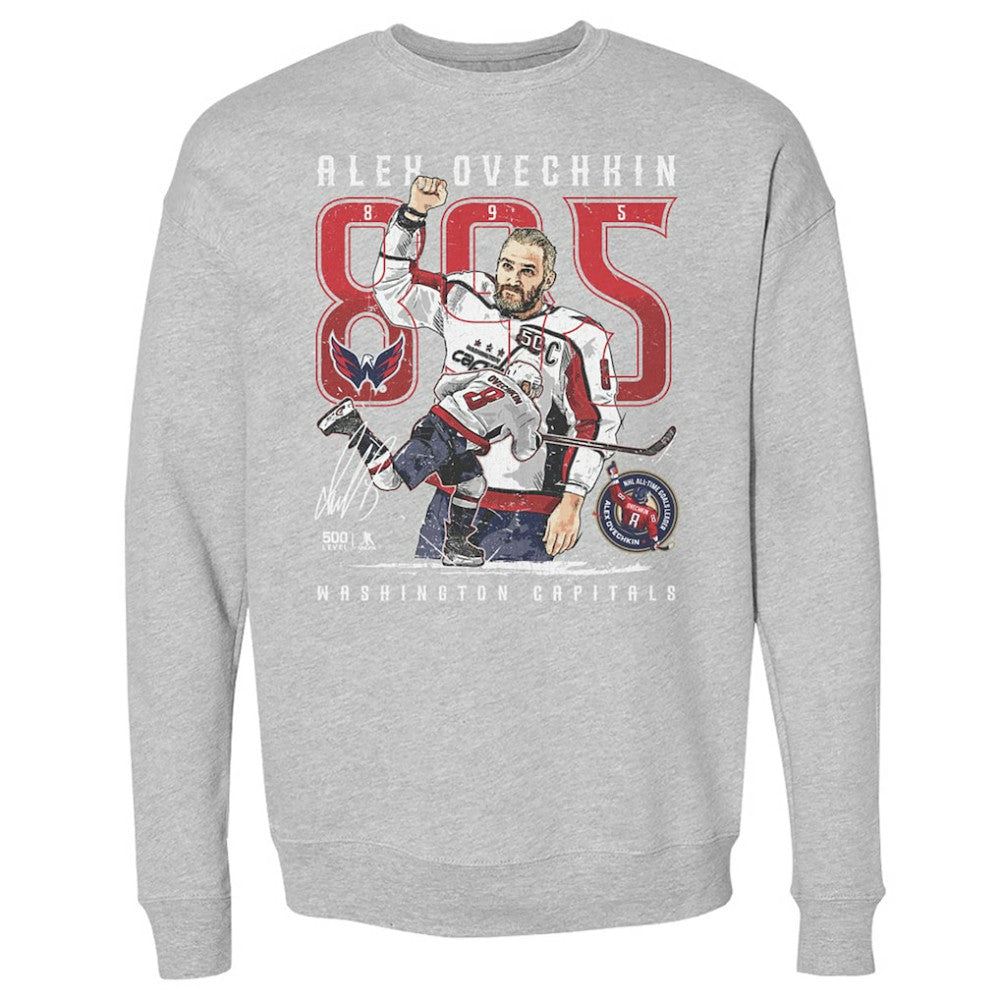 Alexander Ovechkin Washington Capitals 500 Level NHL All-Time Leading Goal Scorer The Shot Pullover Sweatshirt Heather Gray