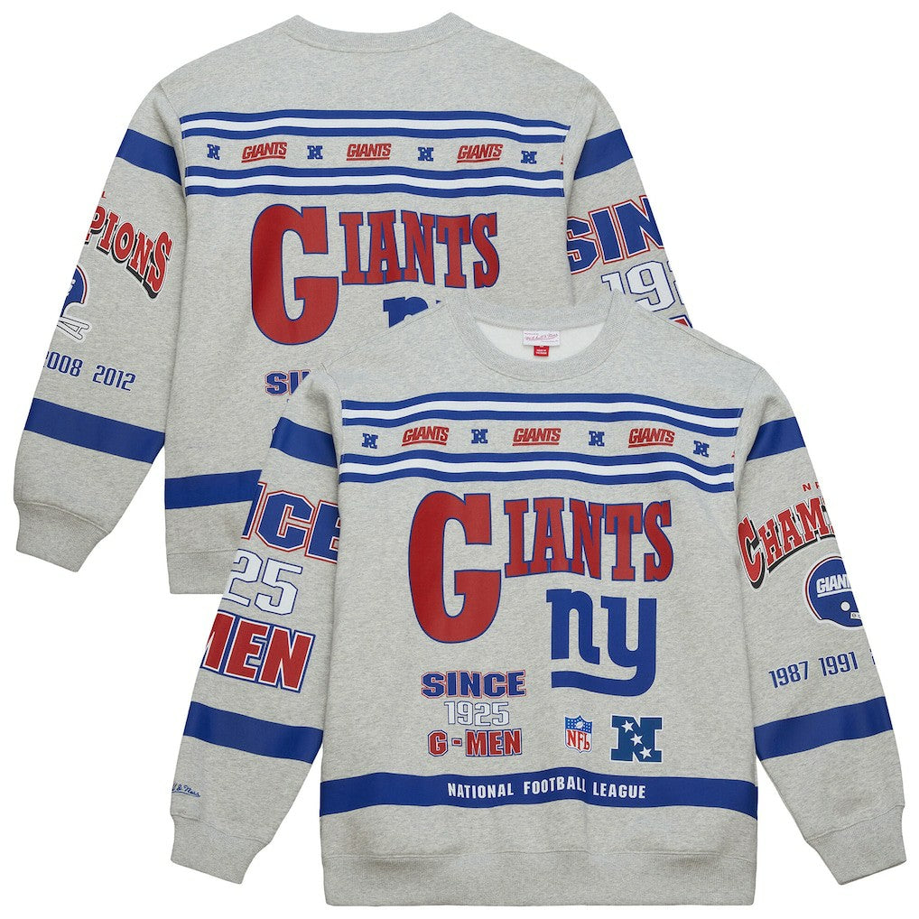New York Giants All Over Print Vintage Fleece Crewneck Sweatshirt - Heather Gray discount