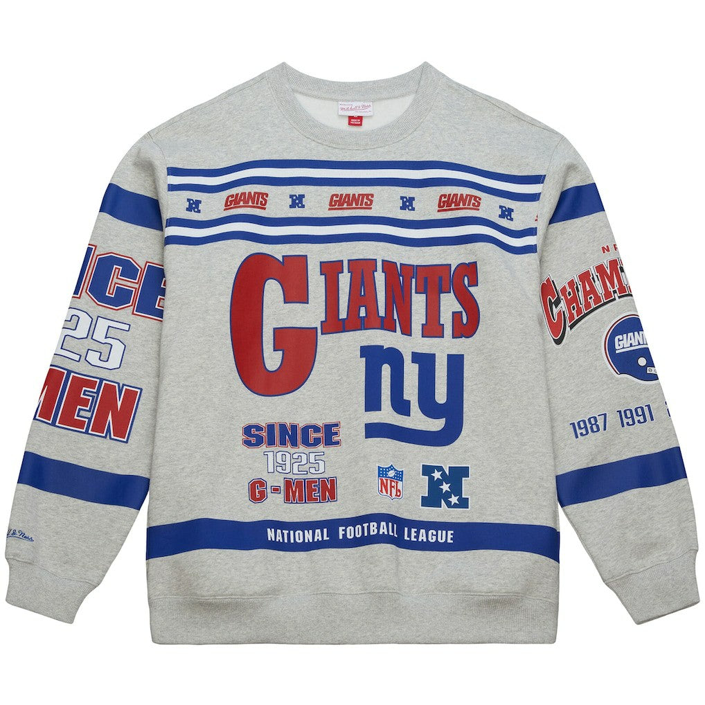 New York Giants All Over Print Vintage Fleece Crewneck Sweatshirt - Heather Gray discount
