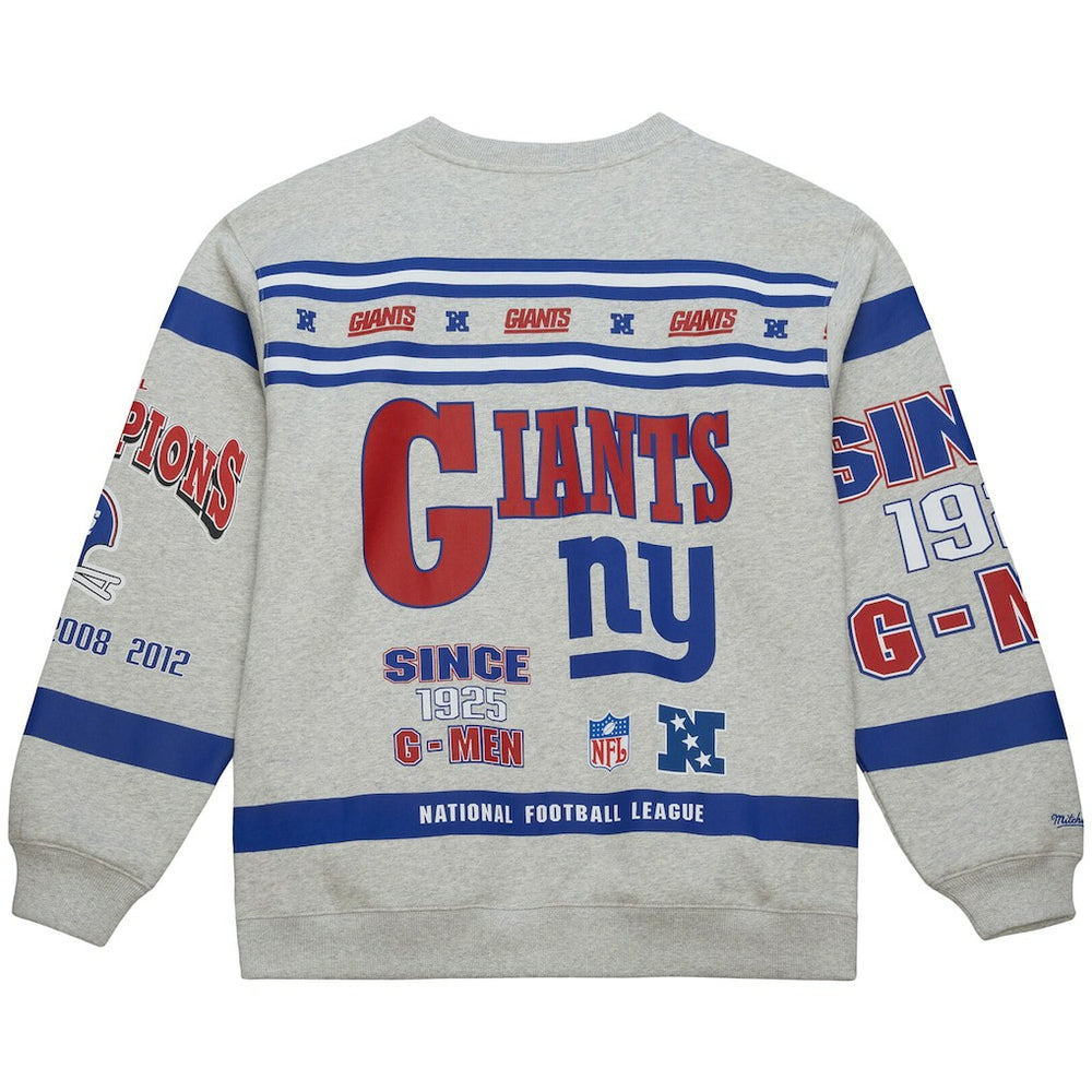 New York Giants All Over Print Vintage Fleece Crewneck Sweatshirt - Heather Gray discount