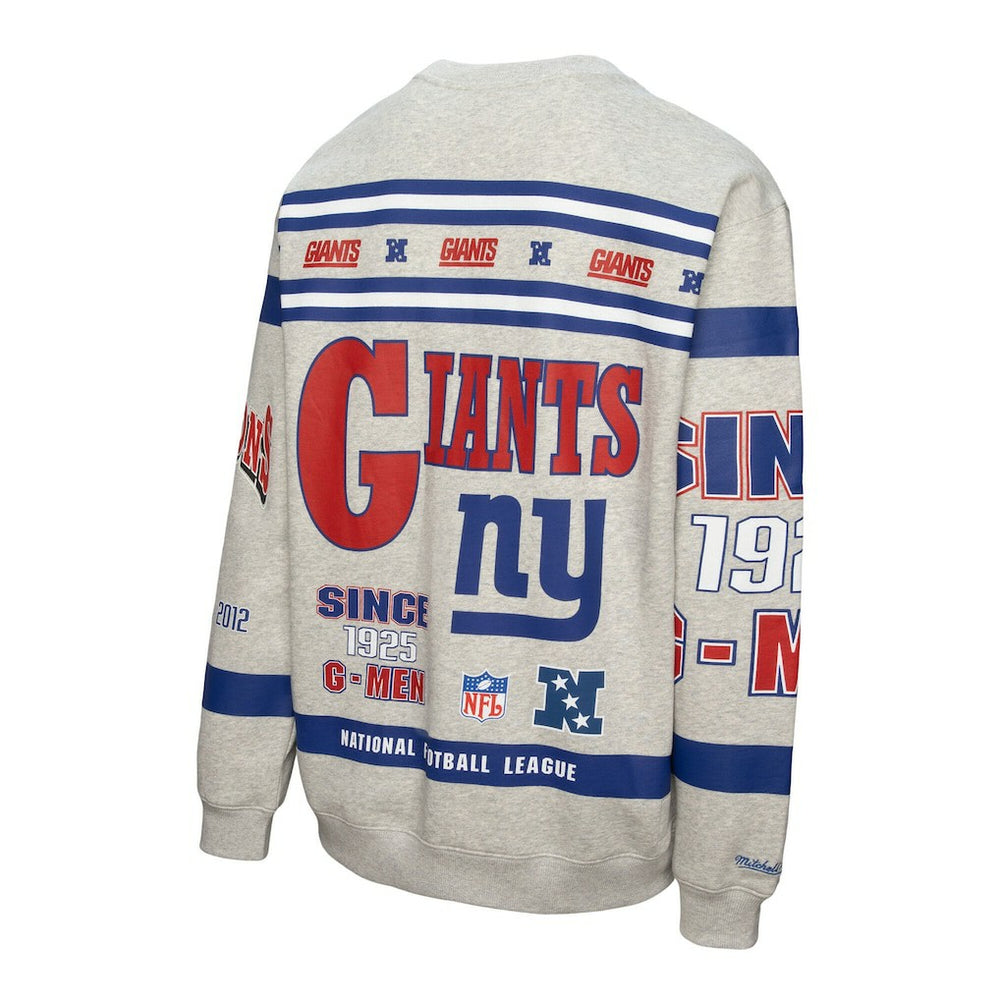 New York Giants All Over Print Vintage Fleece Crewneck Sweatshirt - Heather Gray discount