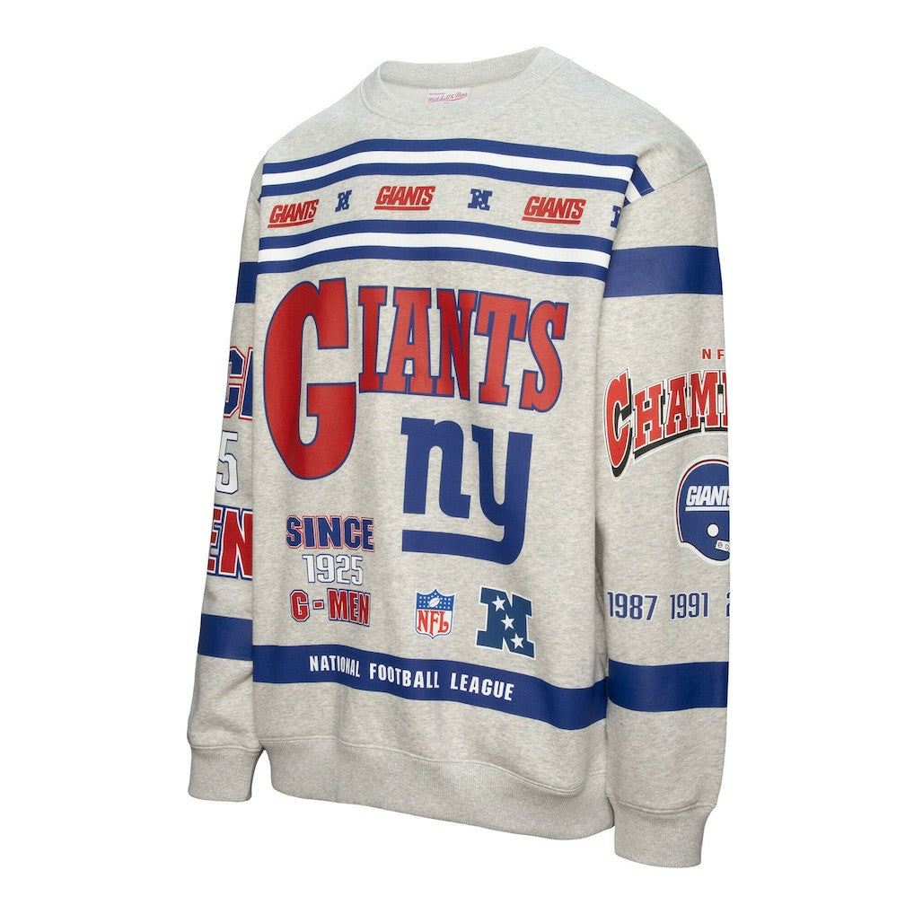 New York Giants All Over Print Vintage Fleece Crewneck Sweatshirt - Heather Gray discount
