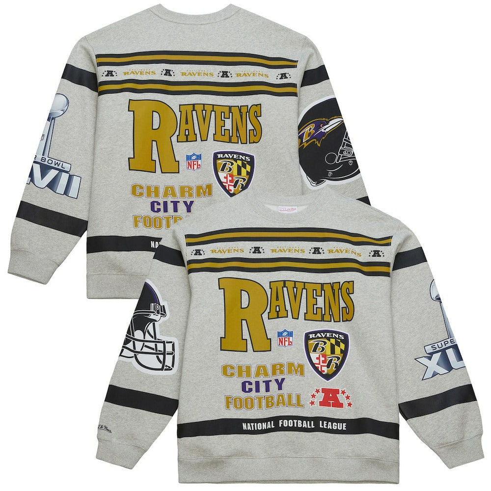 Baltimore Ravens All Over Print Vintage Fleece Crewneck Sweatshirt - Heather Gray online
