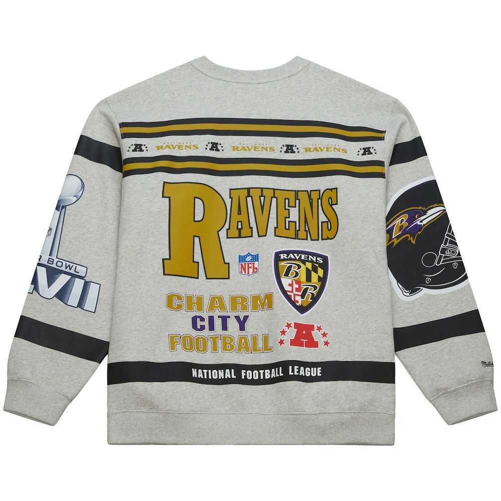 Baltimore Ravens All Over Print Vintage Fleece Crewneck Sweatshirt - Heather Gray online