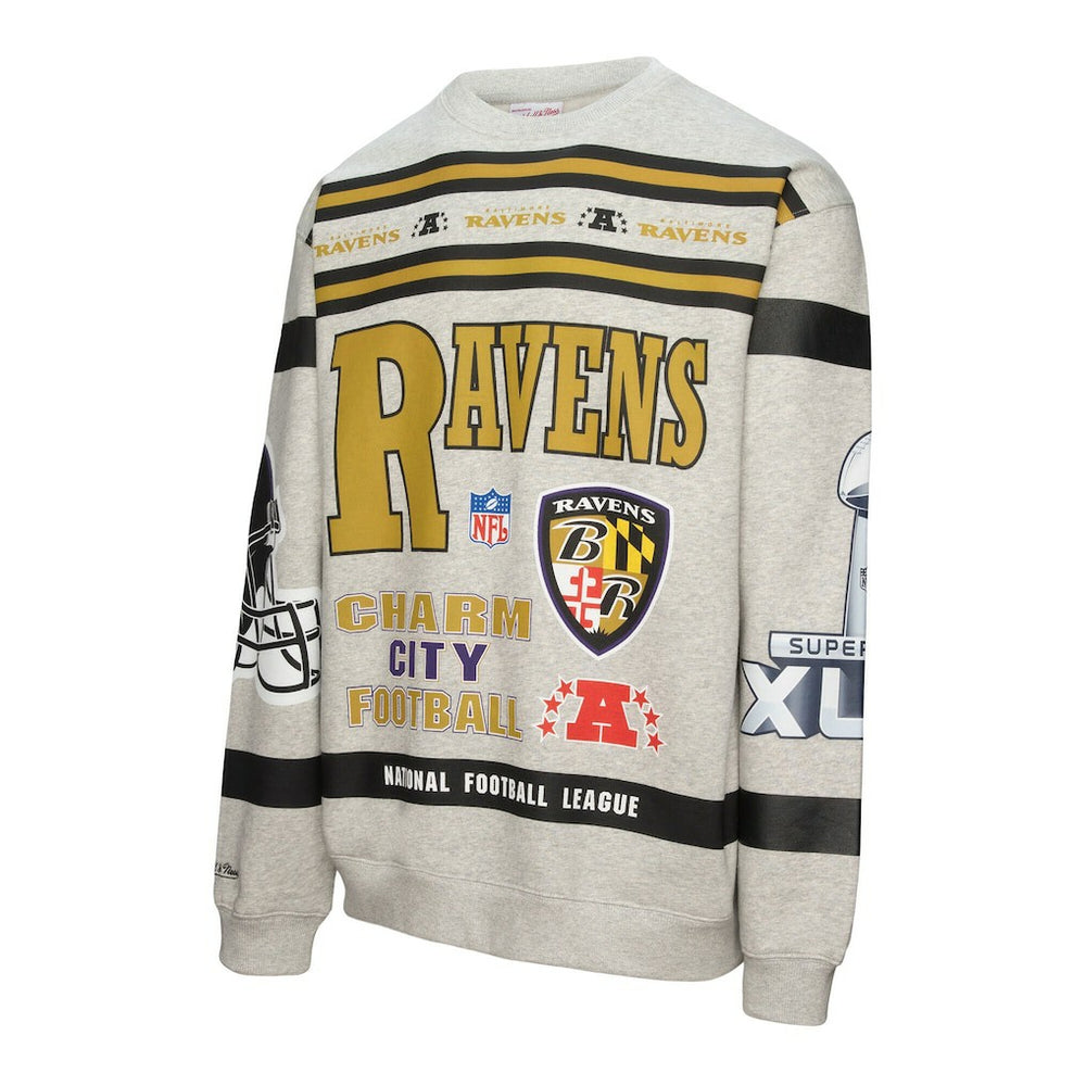 Baltimore Ravens All Over Print Vintage Fleece Crewneck Sweatshirt - Heather Gray online