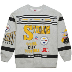 Pittsburgh Steelers All Over Print Vintage Fleece Crewneck Sweatshirt - Heather Gray on sale