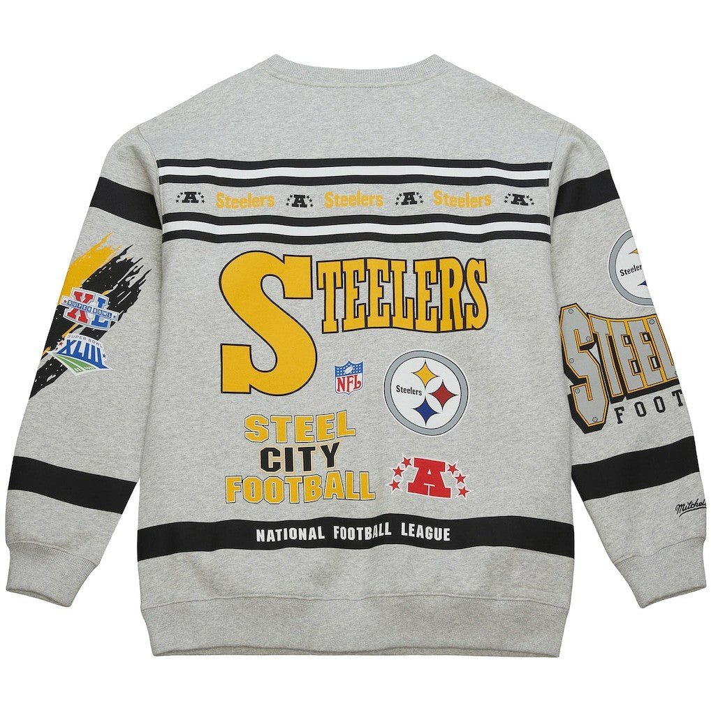 Pittsburgh Steelers All Over Print Vintage Fleece Crewneck Sweatshirt - Heather Gray on sale