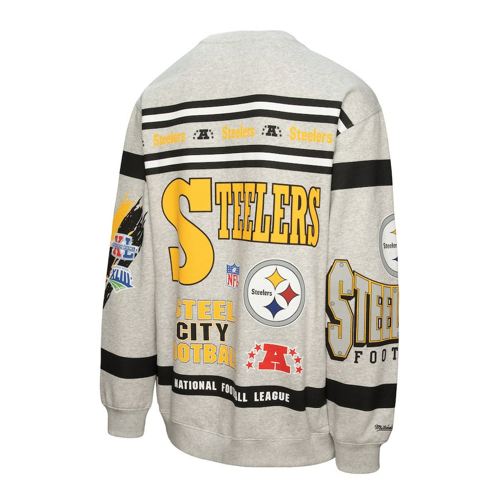 Pittsburgh Steelers All Over Print Vintage Fleece Crewneck Sweatshirt - Heather Gray on sale