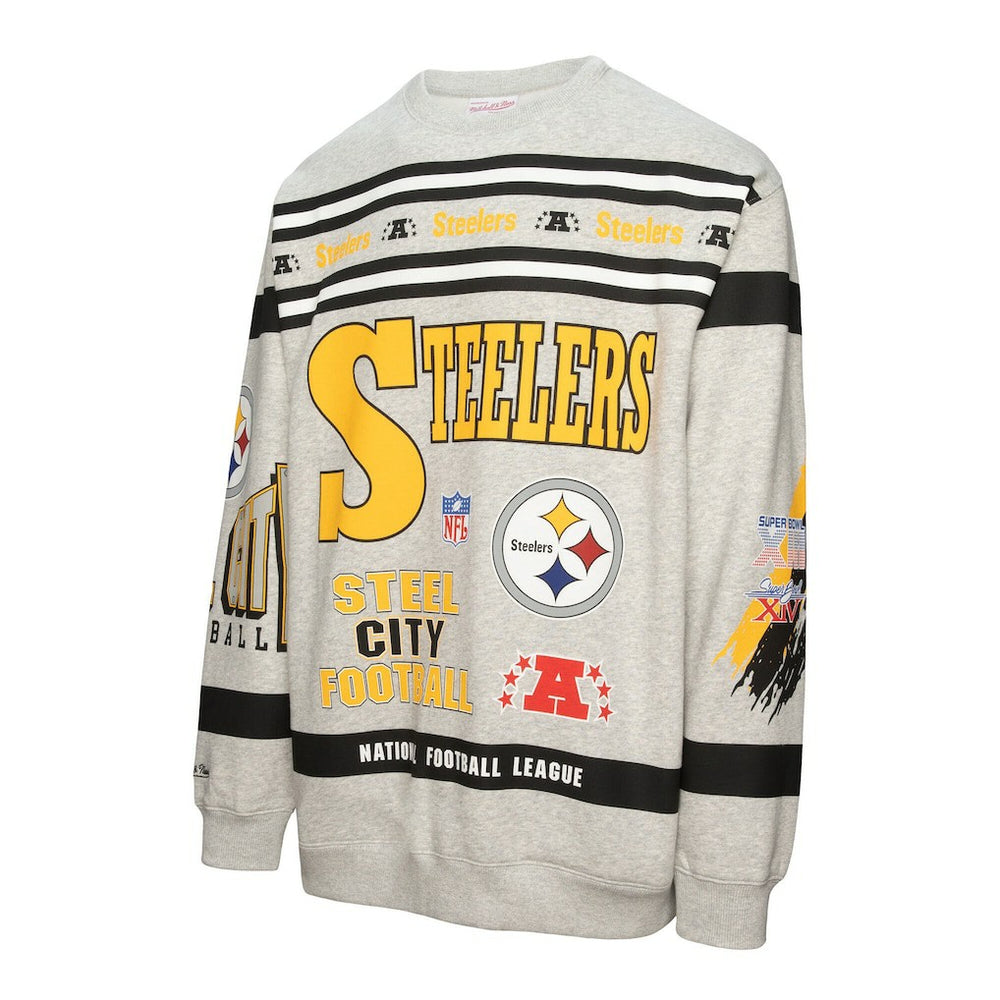 Pittsburgh Steelers All Over Print Vintage Fleece Crewneck Sweatshirt - Heather Gray on sale