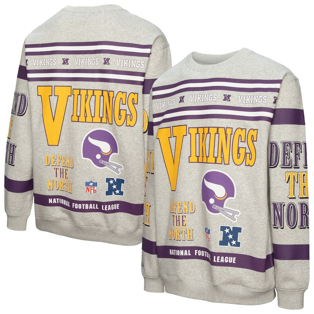 Minnesota Vikings All Over Print Vintage Fleece Crewneck Sweatshirt - Heather Gray outlet