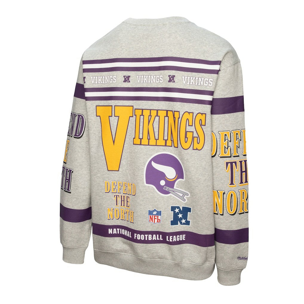 Minnesota Vikings All Over Print Vintage Fleece Crewneck Sweatshirt - Heather Gray outlet