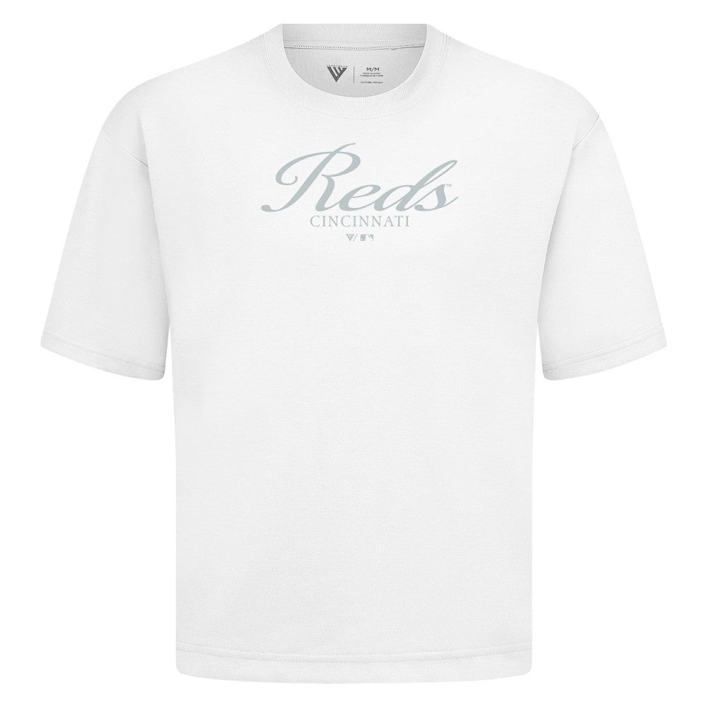 Cincinnati Reds Levelwear Ethereal Oversized Luxe Signature Knit T-Shirt - White