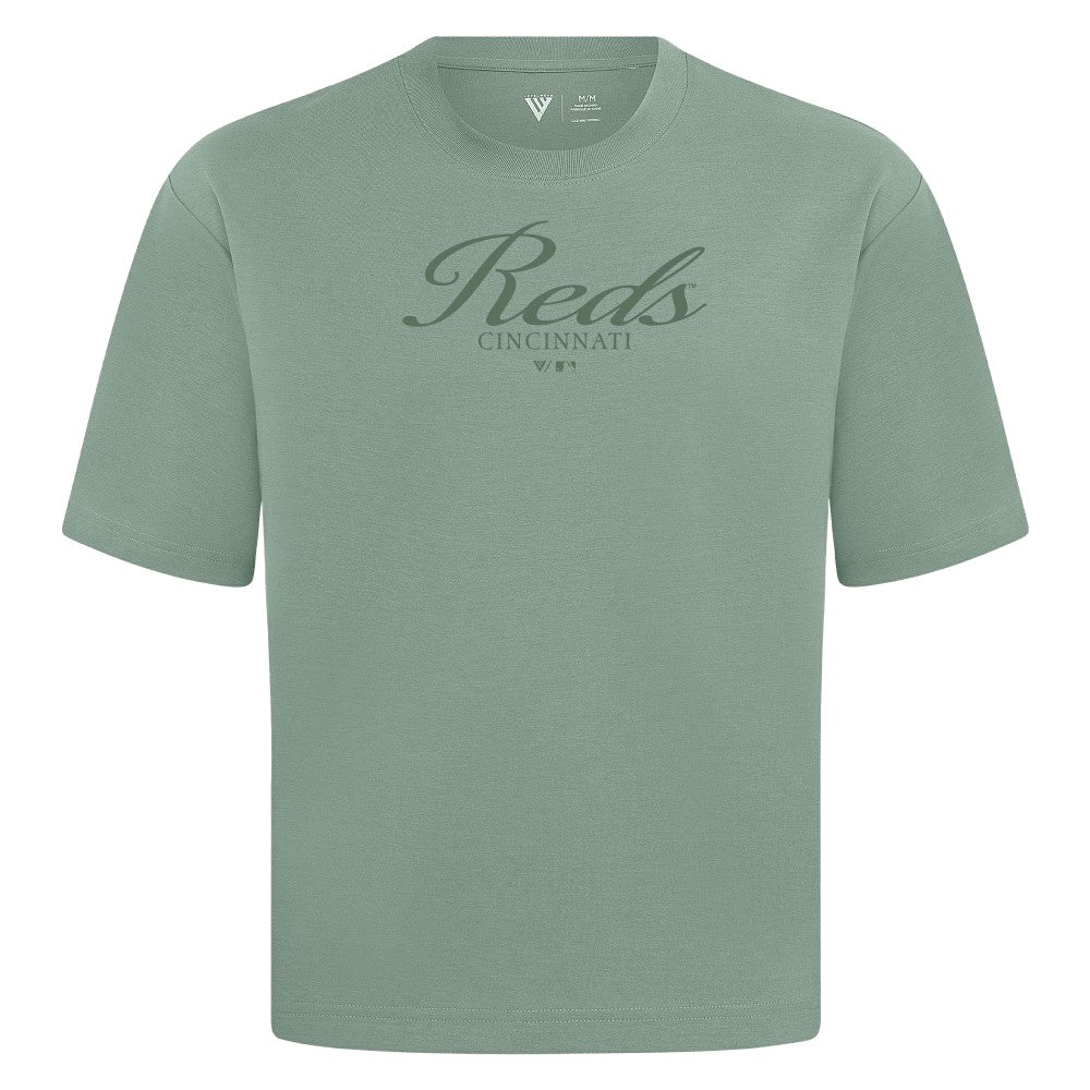 Cincinnati Reds Levelwear Ethereal Oversized Luxe Signature Knit T-Shirt - Green