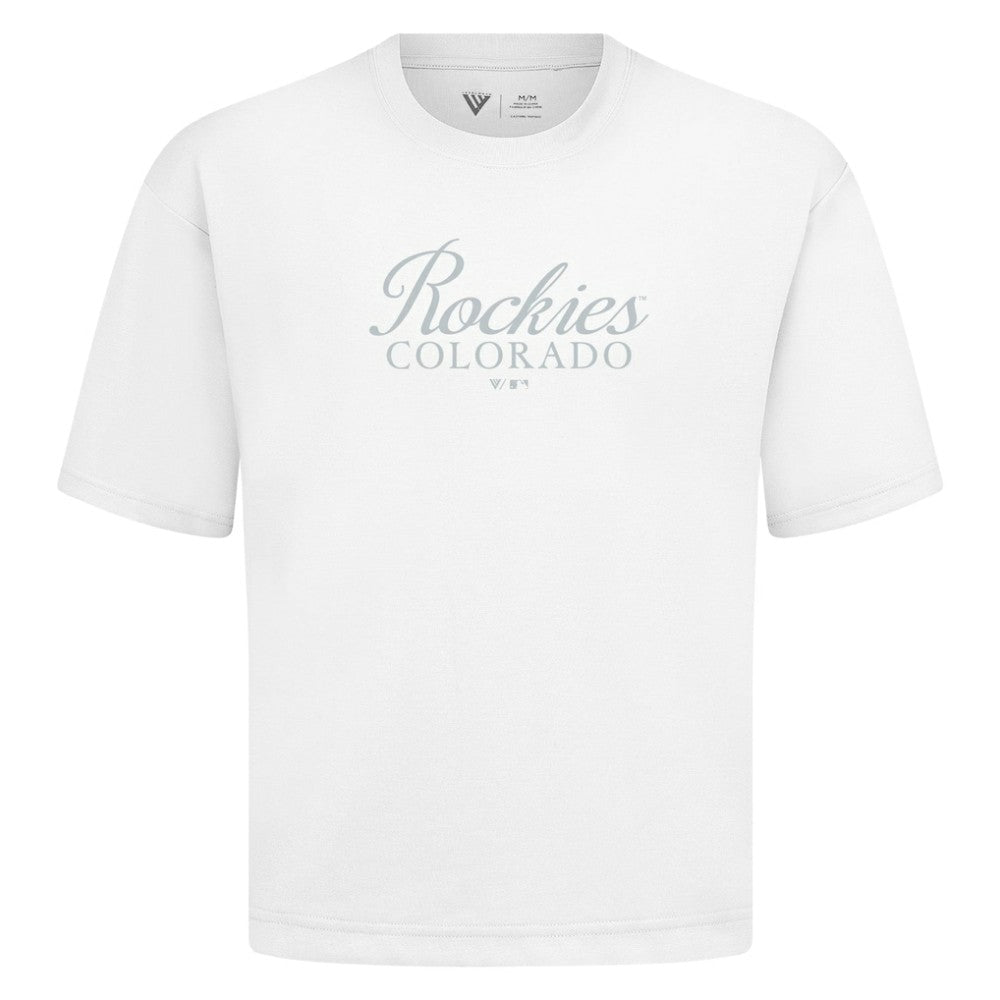 Colorado Rockies Levelwear Ethereal Oversized Luxe Signature Knit T-Shirt - White