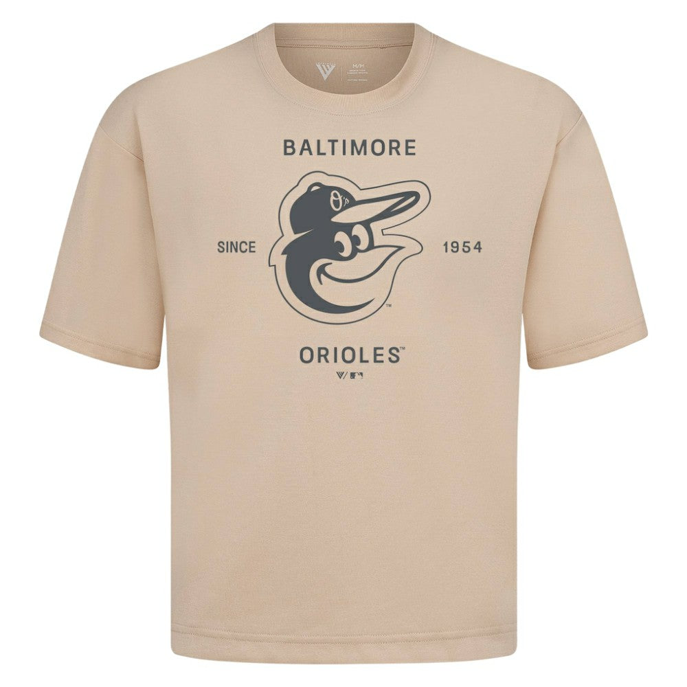 Baltimore Orioles Levelwear Crossway Oversized Luxe Signature Knit T-Shirt - Khaki