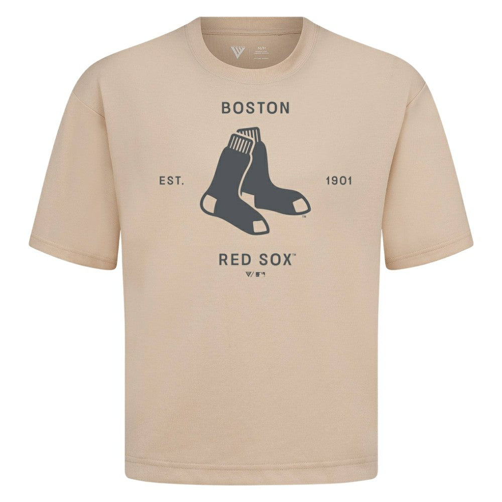 Boston Red Sox Levelwear Crossway Oversized Luxe Signature Knit T-Shirt - Khaki