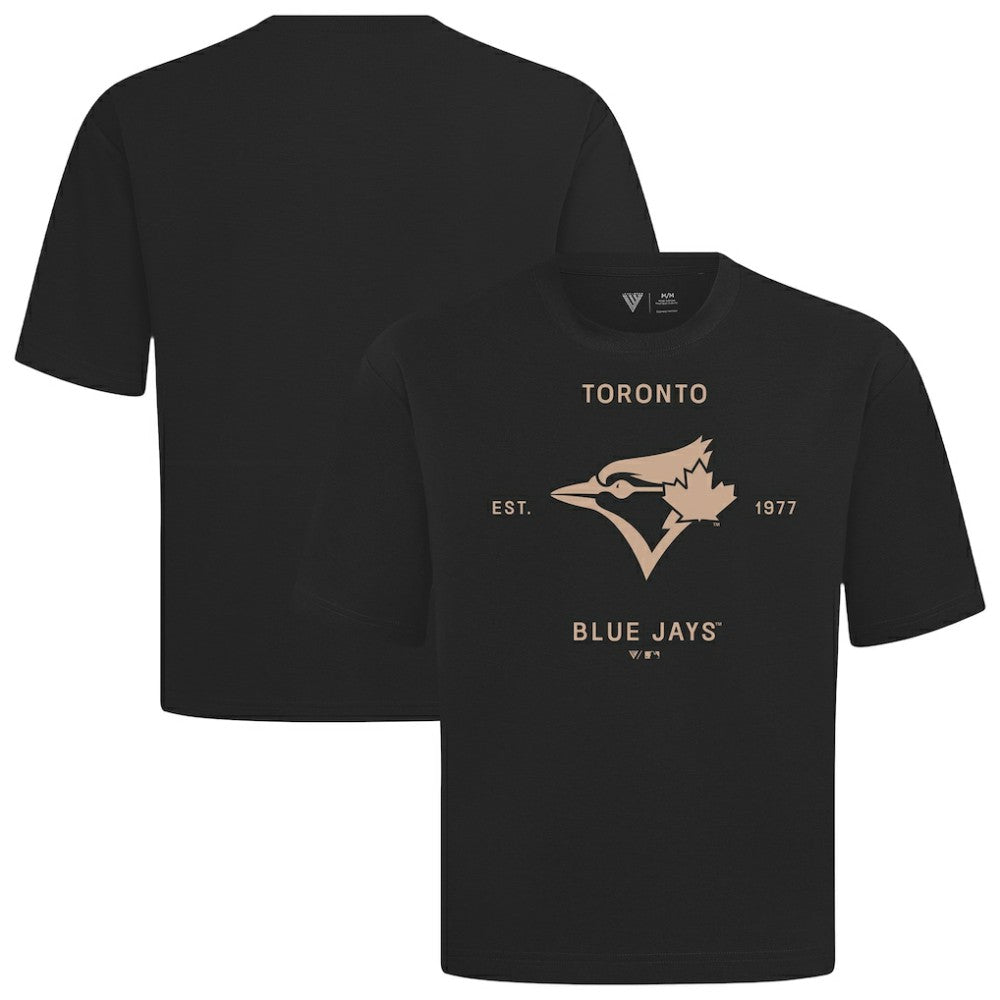 Toronto Blue Jays Levelwear Crossway Oversized Luxe Signature Knit T-Shirt - Black