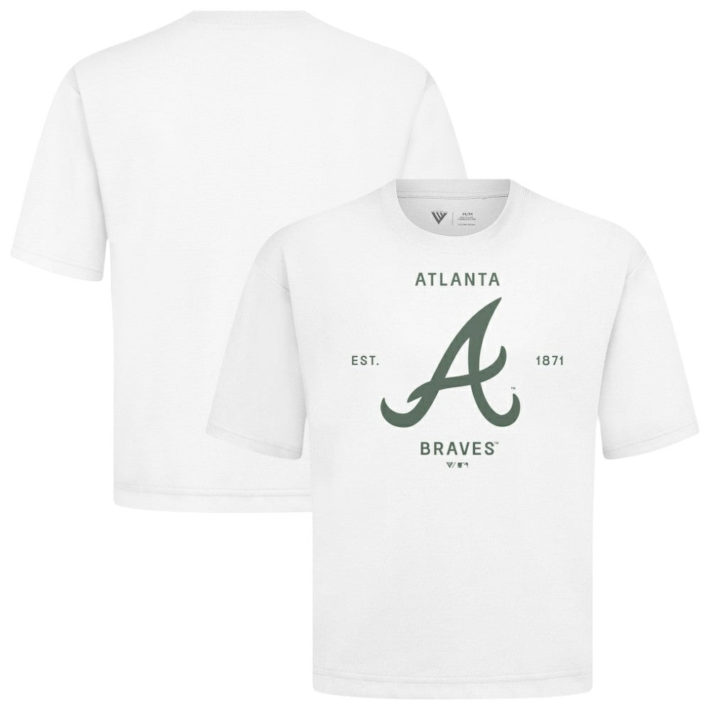Atlanta Braves Levelwear Crossway Oversized Luxe Signature Knit T-Shirt - White