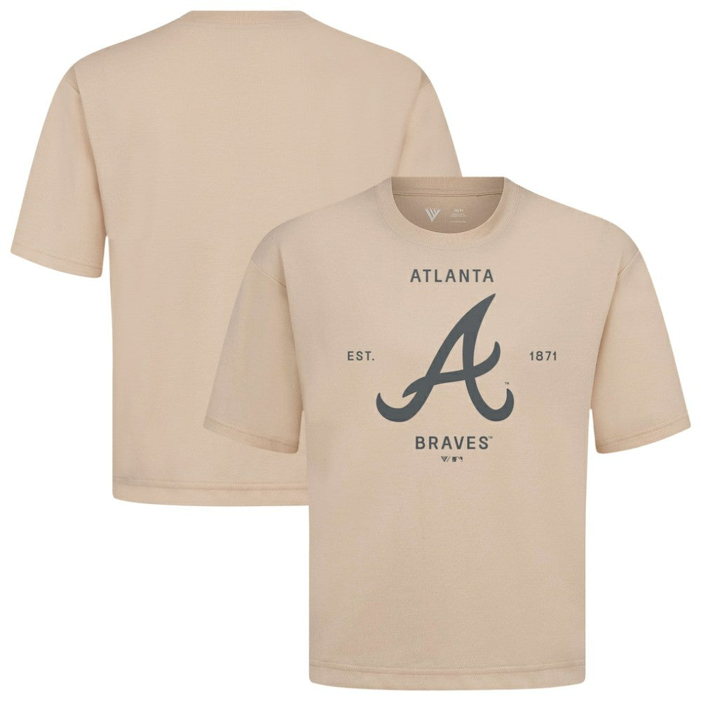 Atlanta Braves Levelwear Crossway Oversized Luxe Signature Knit T-Shirt - Khaki
