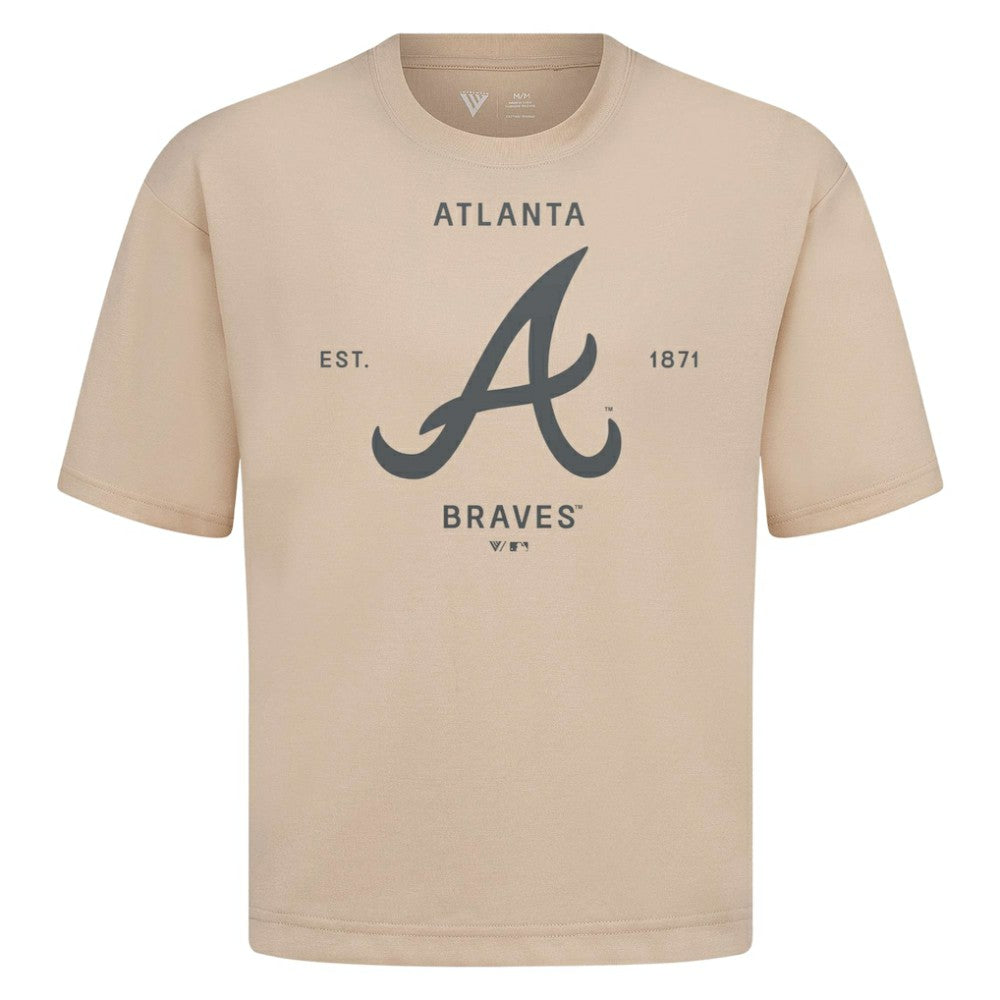 Atlanta Braves Levelwear Crossway Oversized Luxe Signature Knit T-Shirt - Khaki