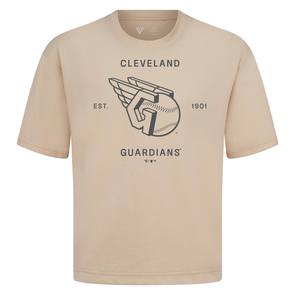 Cleveland Guardians Levelwear Crossway Oversized Luxe Signature Knit T-Shirt - Khaki