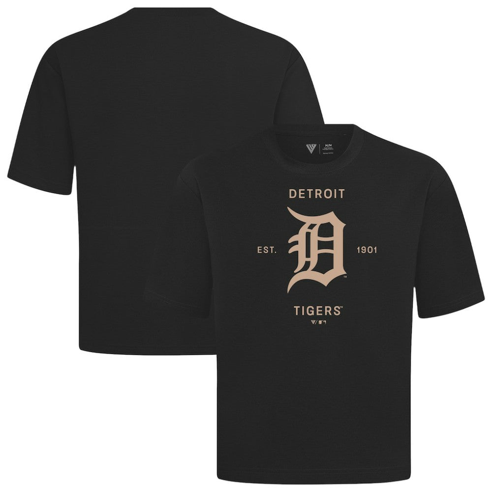 Detroit Tigers Levelwear Crossway Oversized Luxe Signature Knit T-Shirt - Black