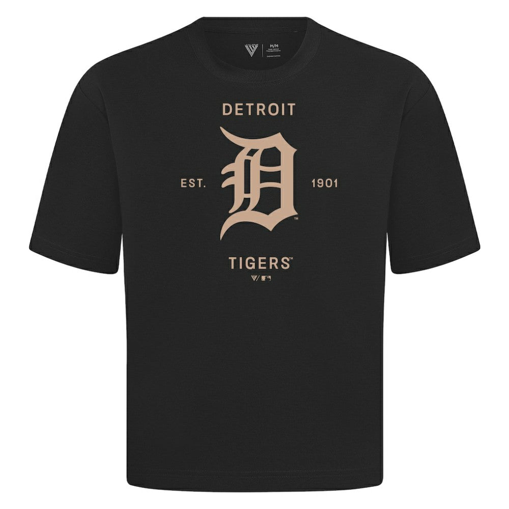 Detroit Tigers Levelwear Crossway Oversized Luxe Signature Knit T-Shirt - Black