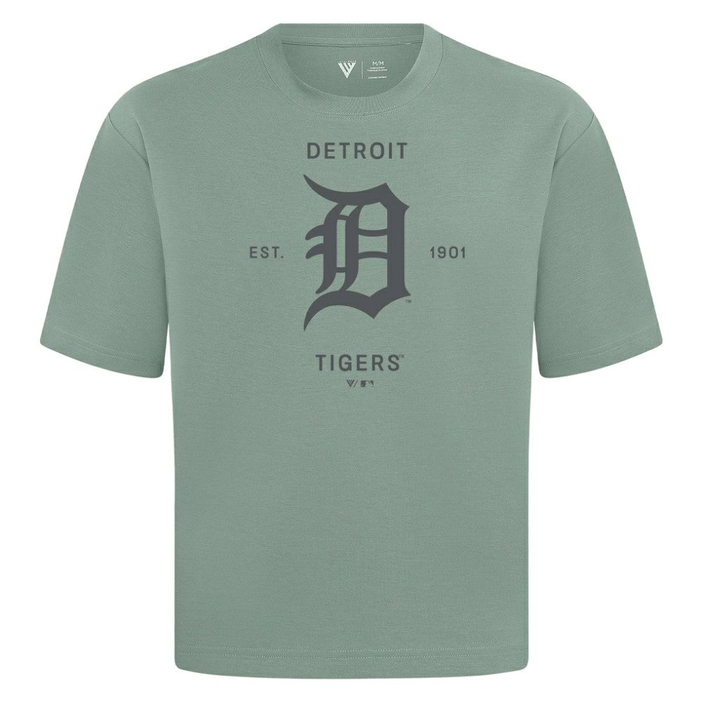 Detroit Tigers Levelwear Crossway Oversized Luxe Signature Knit T-Shirt - Green