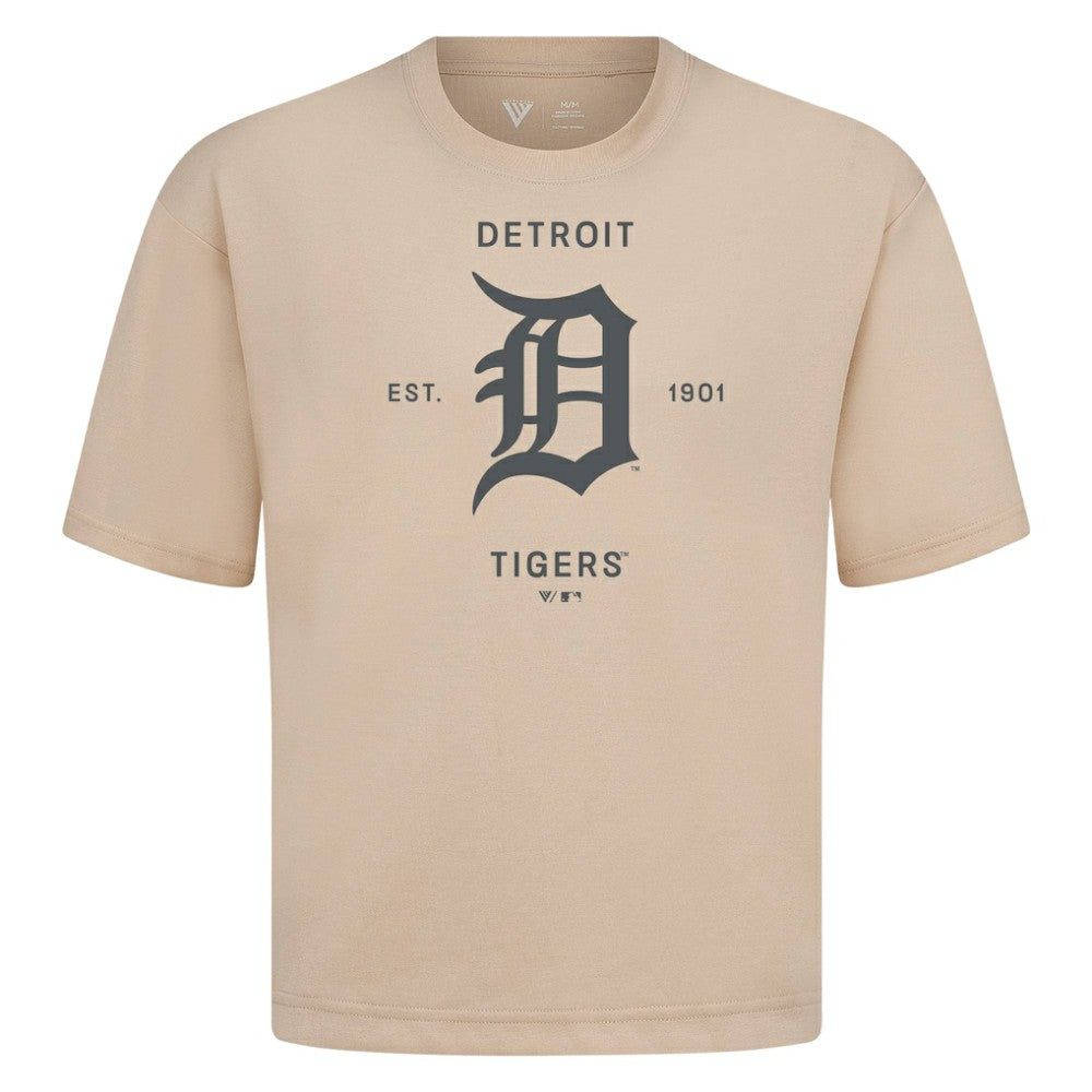 Detroit Tigers Levelwear Crossway Oversized Luxe Signature Knit T-Shirt - Khaki