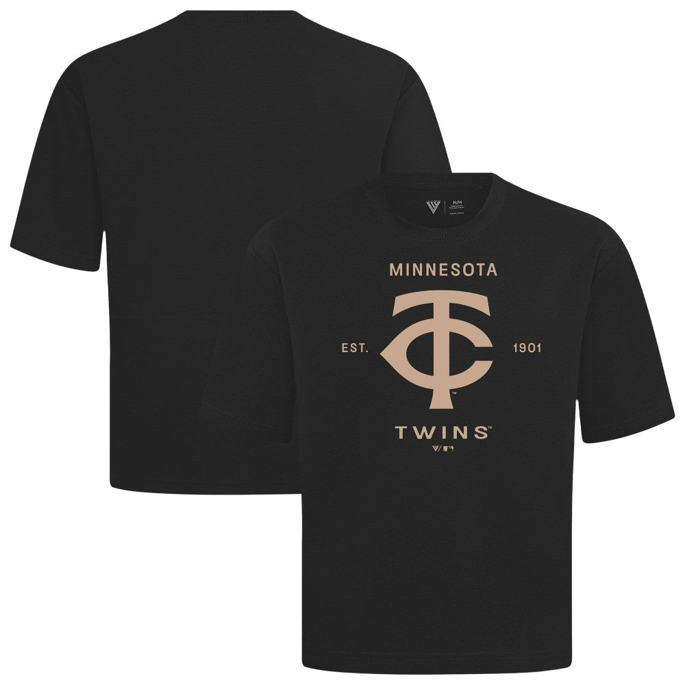 Minnesota Twins Levelwear Crossway Oversized Luxe Signature Knit T-Shirt - Black