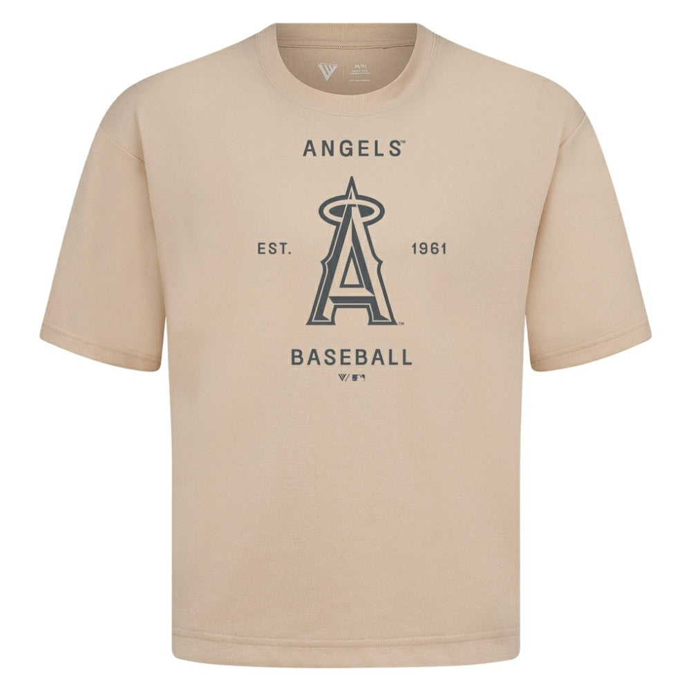 Los Angeles Angels Levelwear Crossway Oversized Luxe Signature Knit T-Shirt - Khaki