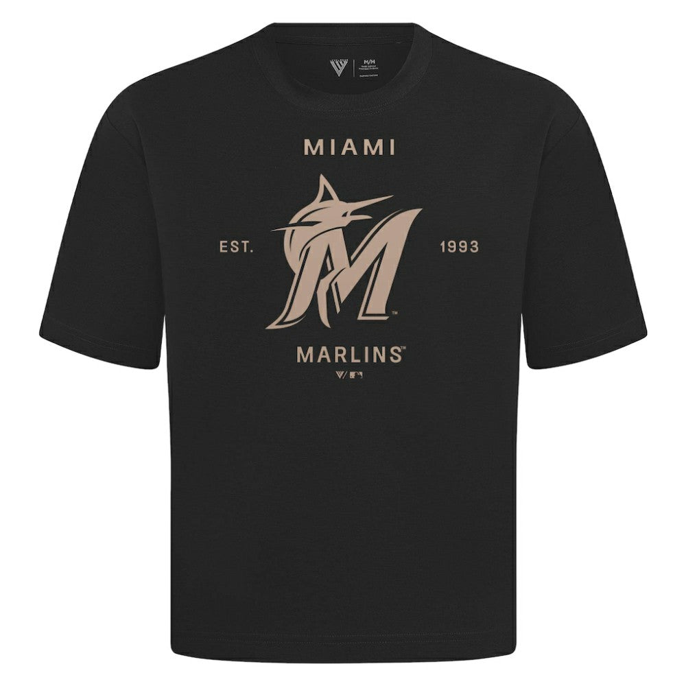 Miami Marlins Levelwear Crossway Oversized Luxe Signature Knit T-Shirt - Black