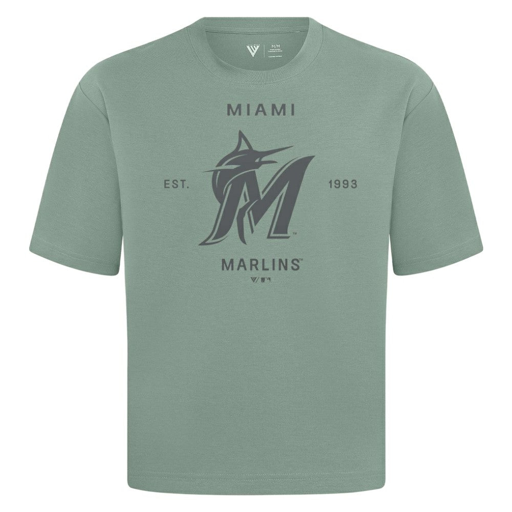 Miami Marlins Levelwear Crossway Oversized Luxe Signature Knit T-Shirt - Green