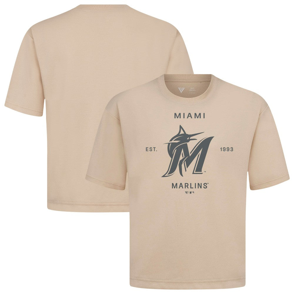 Miami Marlins Levelwear Crossway Oversized Luxe Signature Knit T-Shirt - Khaki