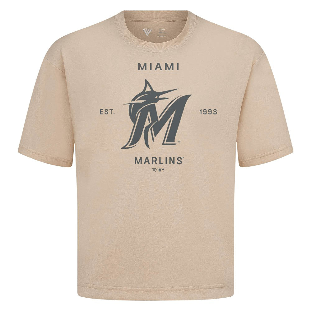 Miami Marlins Levelwear Crossway Oversized Luxe Signature Knit T-Shirt - Khaki