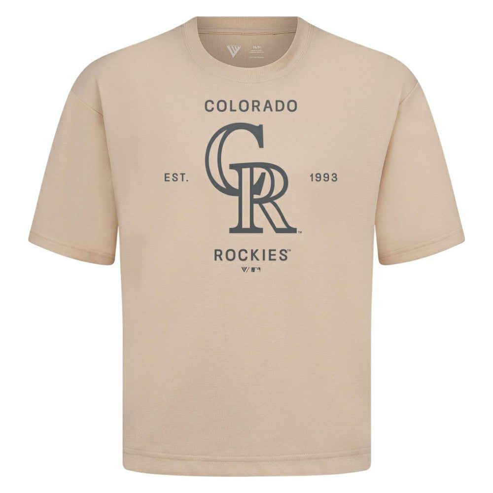 Colorado Rockies Levelwear Crossway Oversized Luxe Signature Knit T-Shirt - Khaki