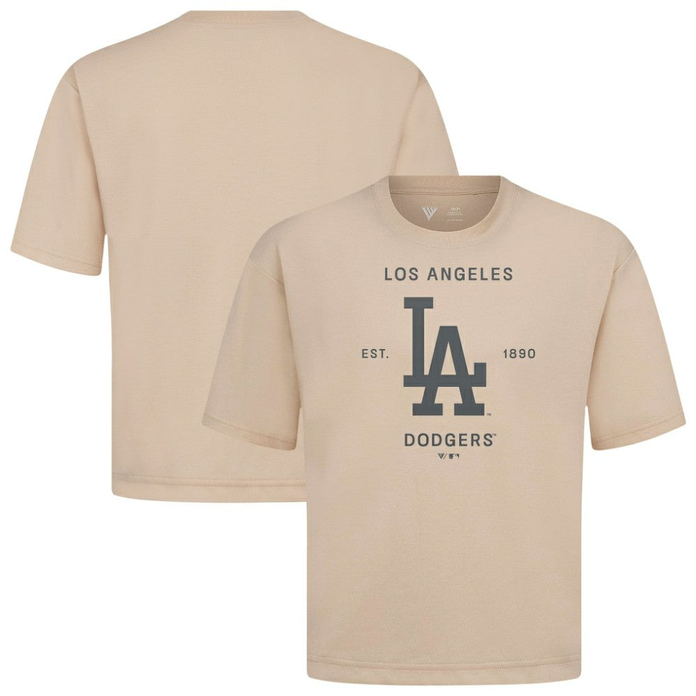 Los Angeles Dodgers Levelwear Crossway Oversized Luxe Signature Knit T-Shirt - Khaki