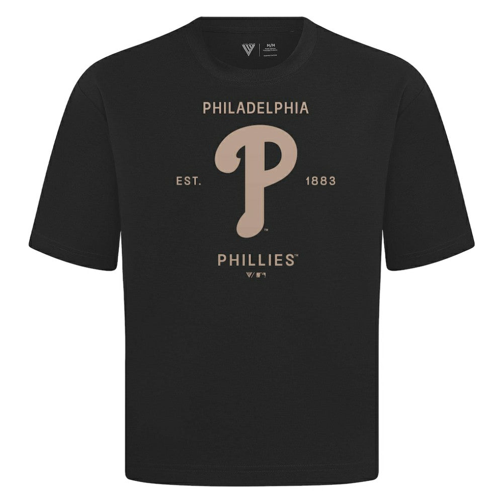 Philadelphia Phillies Levelwear Crossway Oversized Luxe Signature Knit T-Shirt - Black