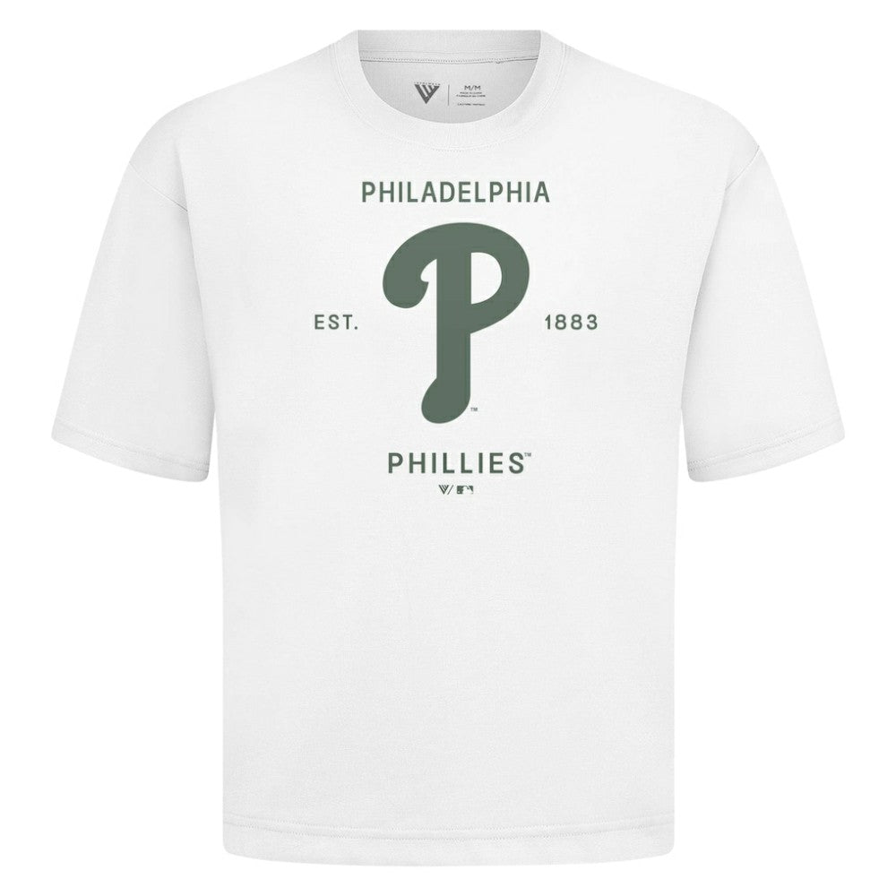 Philadelphia Phillies Levelwear Crossway Oversized Luxe Signature Knit T-Shirt - White