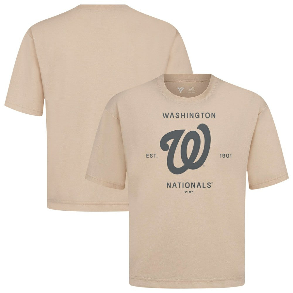 Washington Nationals Levelwear Crossway Oversized Luxe Signature Knit T-Shirt - Khaki