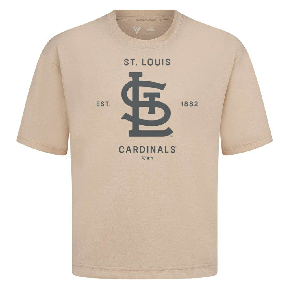St. Louis Cardinals Levelwear Crossway Oversized Luxe Signature Knit T-Shirt - Khaki