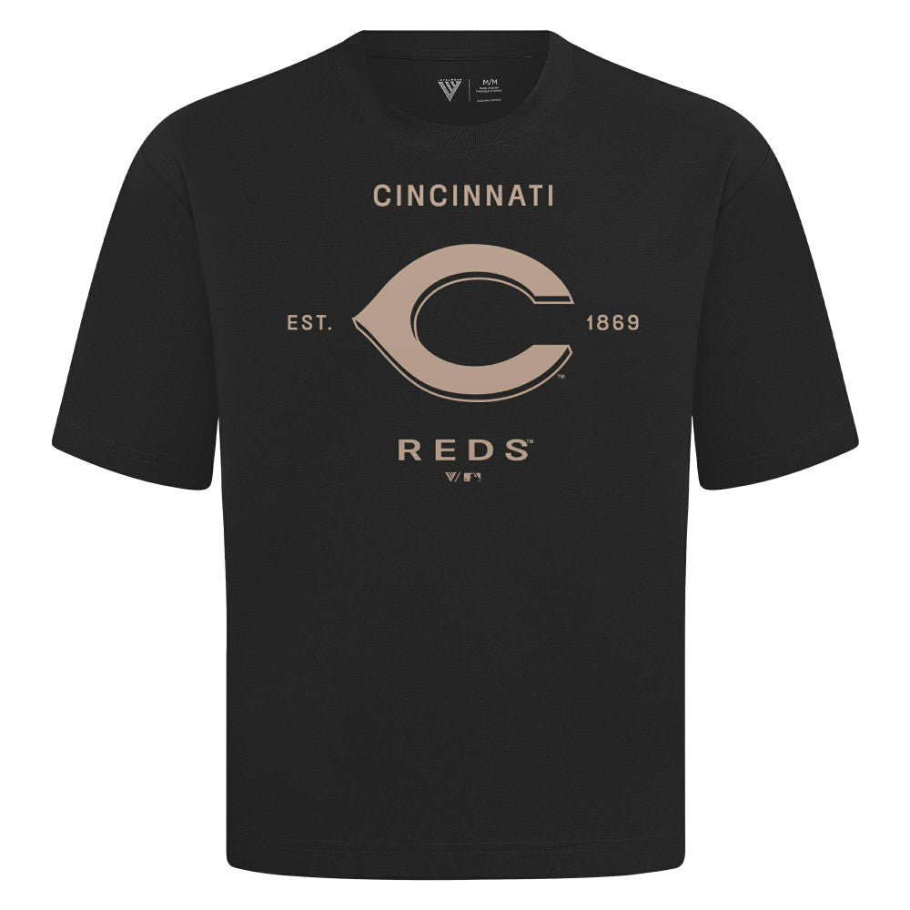 Cincinnati Reds Levelwear Crossway Oversized Luxe Signature Knit T-Shirt - Black
