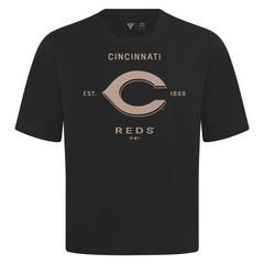 Cincinnati Reds Levelwear Crossway Oversized Luxe Signature Knit T-Shirt - Black