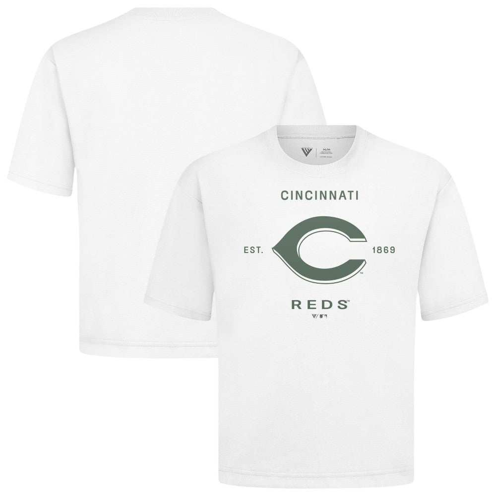 Cincinnati Reds Levelwear Crossway Oversized Luxe Signature Knit T-Shirt - White