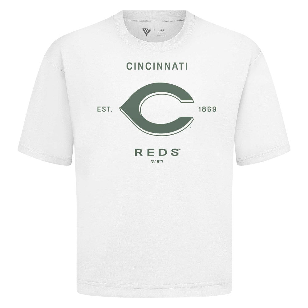 Cincinnati Reds Levelwear Crossway Oversized Luxe Signature Knit T-Shirt - White