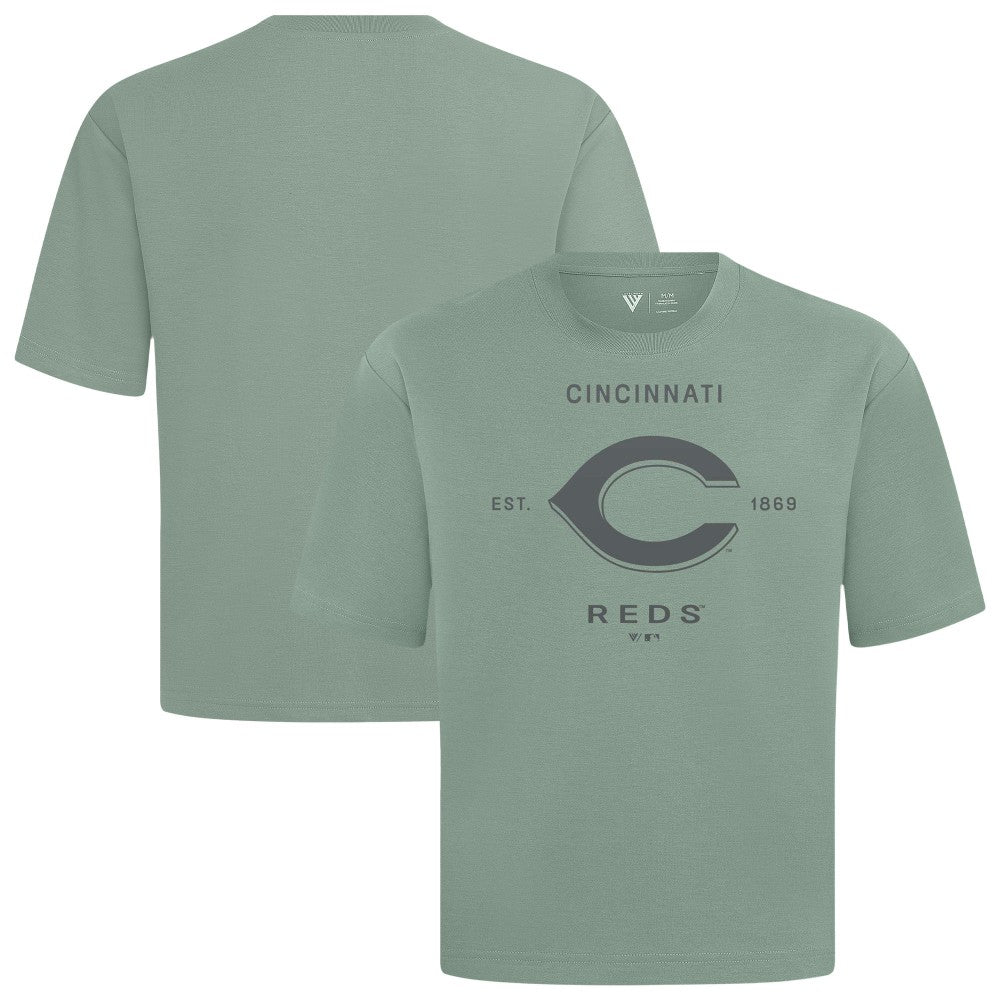 Cincinnati Reds Levelwear Crossway Oversized Luxe Signature Knit T-Shirt - Green