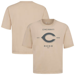 Cincinnati Reds Levelwear Crossway Oversized Luxe Signature Knit T-Shirt - Khaki