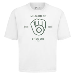 Milwaukee Brewers Levelwear Crossway Oversized Luxe Signature Knit T-Shirt - White